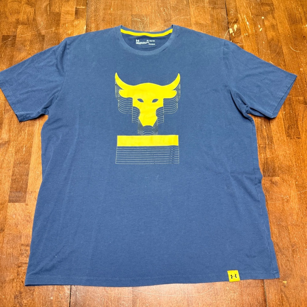 Under Armour Project Rock Heatgear T-Shirt Mens XL Blue Brahma Bull Graphic